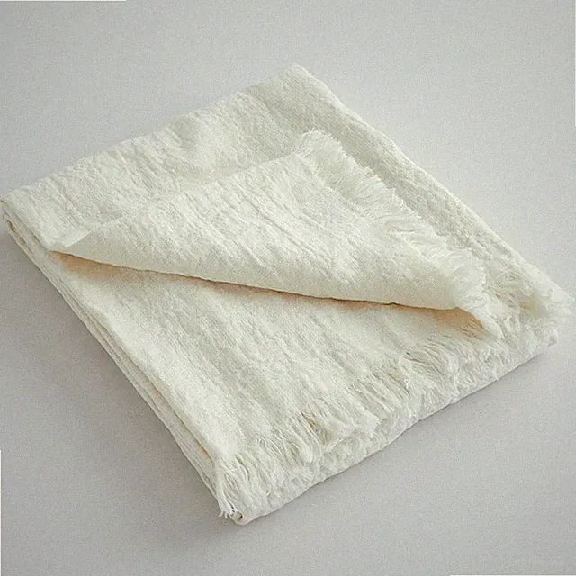 100% Linen Throw Blanket with Fringe for Couch/Bed/Sofa/Gift, Natural Washed F.