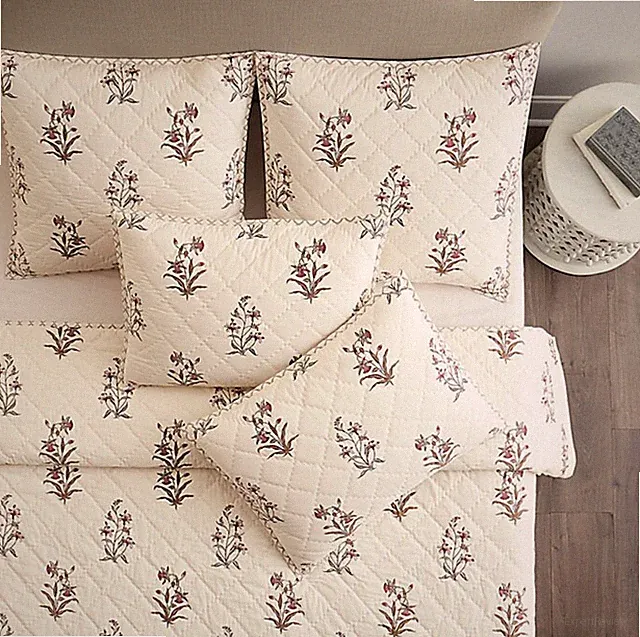 Gwendolyn Floral Quilt Cotton Percale Quilted Bedding Collection