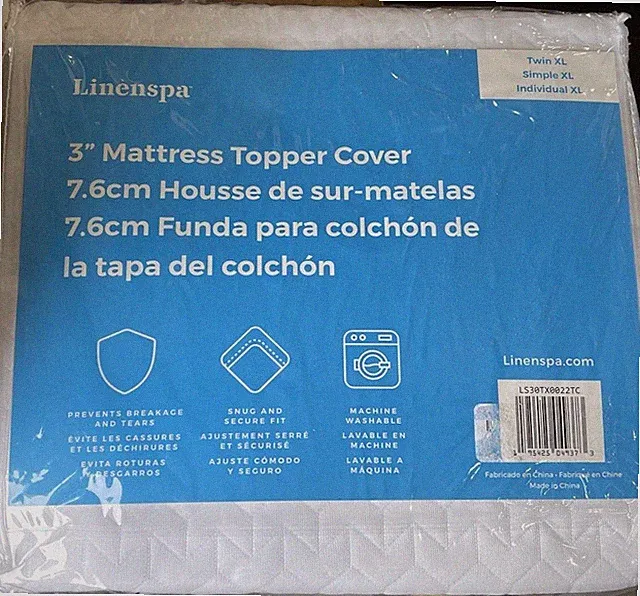 Linenspa 3” Mattress Topper Cover NoSlip Zipper Cover Only - Twin XL