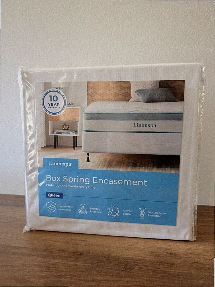 Linenspa Box Spring Encasement Queen, Complete with 360 Zippered Protection NEW