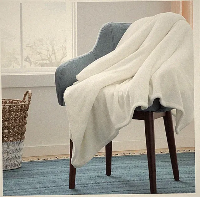 Linenspa Flannel Fleece Blanket Queen, White, 90x90