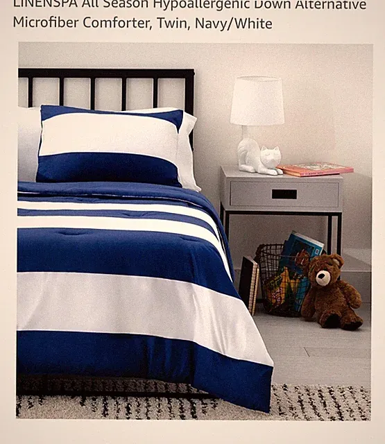 Linenspa Microfiber Designer Comforter-rugby Stripe Twin Navy Ls90ttrsnvmico