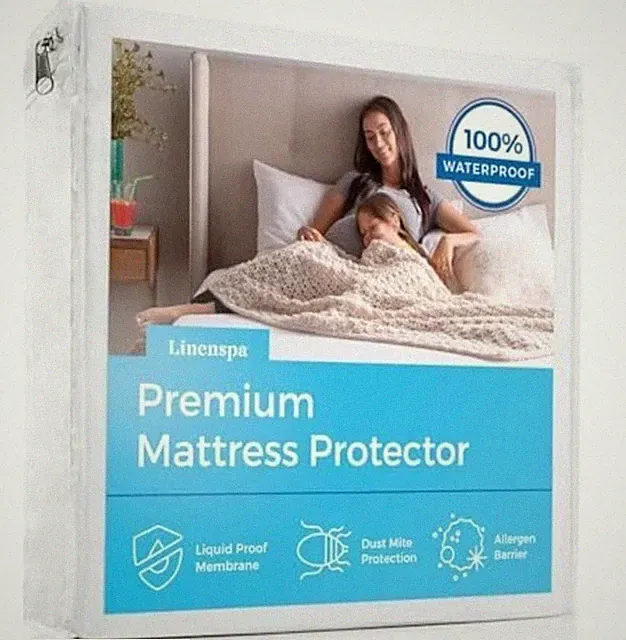 Linenspa Premium Smooth Mattress Protector - King Size White allergen barrier
