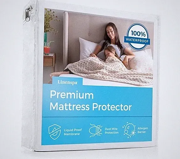 Linenspa Premium Waterproof Mattress Protector – Full Size, White, Fitted, New