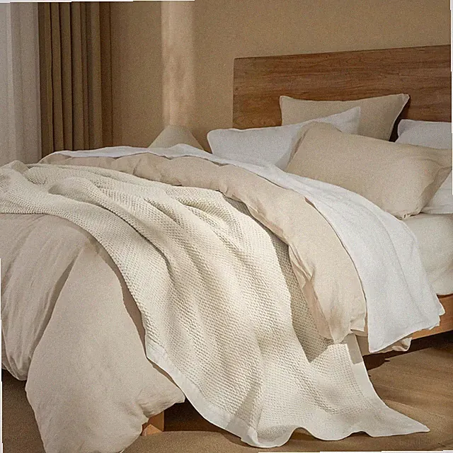 Luxury Vintage Stone Washed Cotton Waffle Blanket - King Size All Season