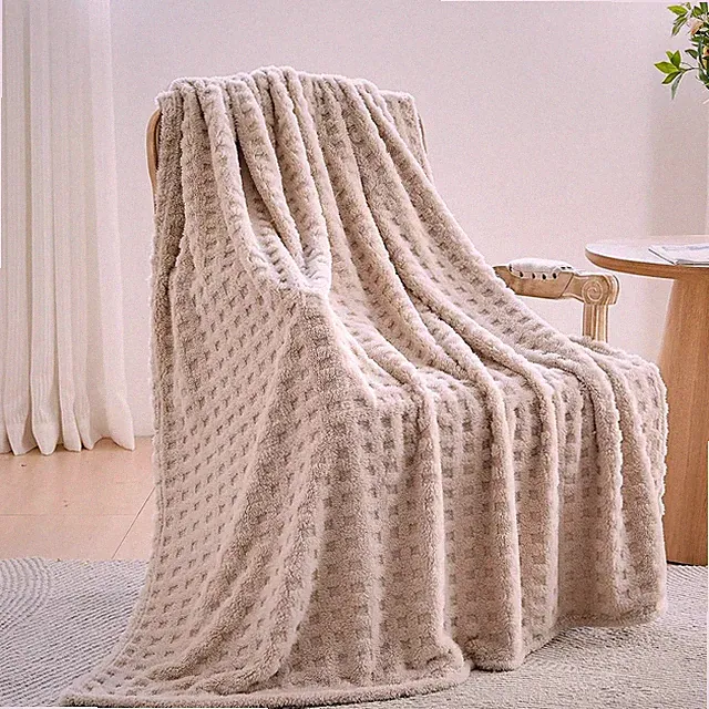 Super Soft Throw Blanket Linen Premium Silky Flannel Fleece 3D Waffle Checker...